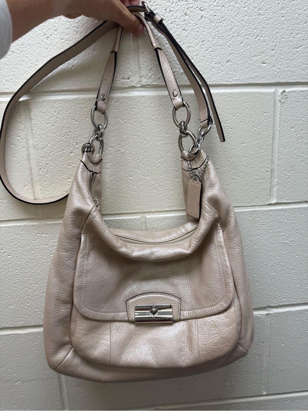 Coach Kristin Leather Hobo Bag Pearlized Off White Silver Hardware 2012